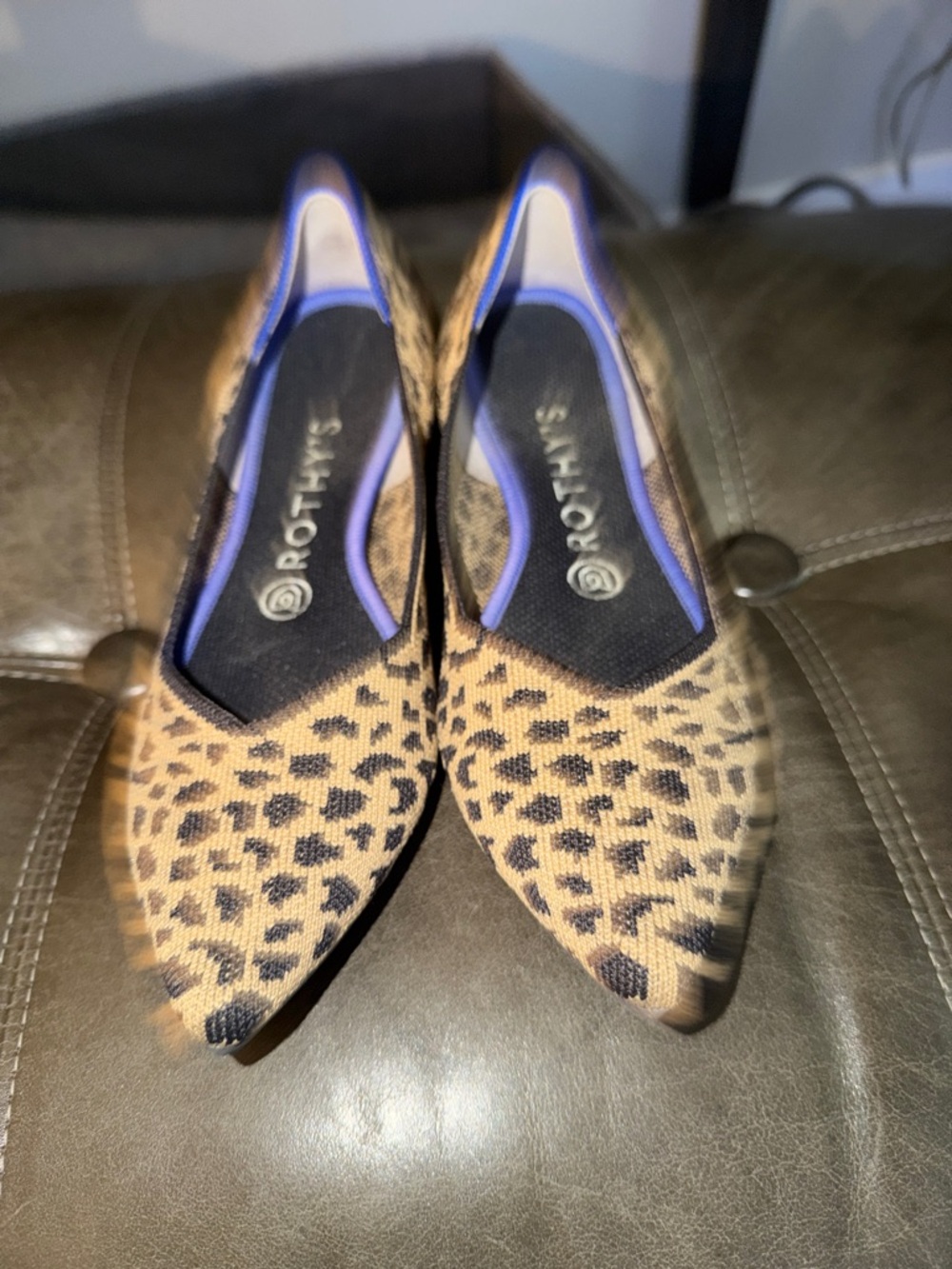 Rothy's Leopard Print Pointed Flats in Tan and Black - Picture 2 of 7